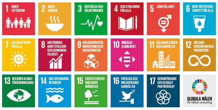 Illustration av de 17 globala målen som kallas för Agenda 2030. Foto: Regeringskansliet/FN